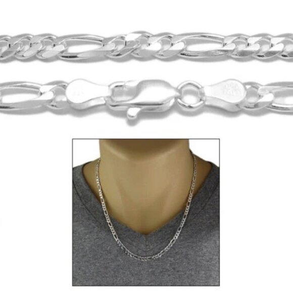 STERLING SILVER FIGARO CHAIN NECKLACE 4.5MM (GAUGE 120). AVAILABLE IN 5 LENGTHS. - Picture 1 of 3